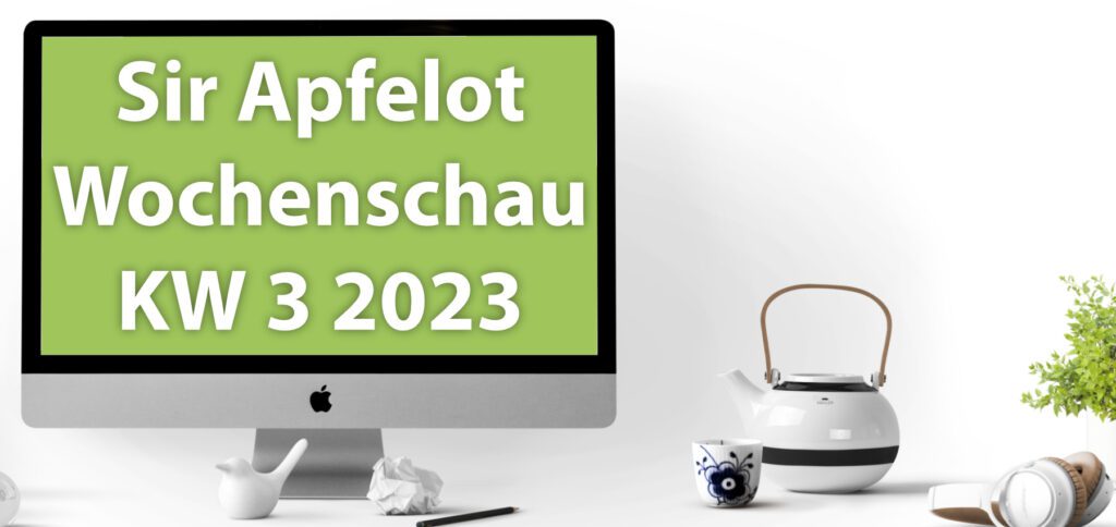 In der Sir Apfelot Wochenschau für die Kalenderwoche 3 des Jahres 2023 findet ihr u. a. diese Meldungen: Apple stellt neue Hardware vor, Kinder- und Enkeltricks per SMS und WhatsApp, Klage gegen Kunst-KIs und DeviantArt, Googles eigener Bluetooth-Tracker, Apples Smart-Home-Display, Twitter untersagt Client-Nutzung, und mehr!