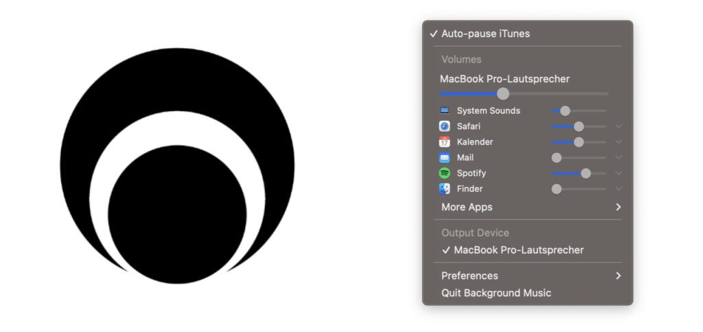 Nach der Installation sitzt Background Music in der Menüleiste und bietet die individuelle Lautstärke-Anpassung für das System und einzelne Programme unter macOS an.