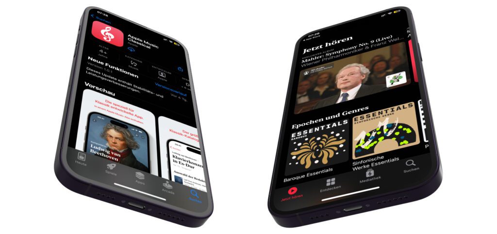 Seit heute könnt ihr die Apple Music Classical App aus dem offiziellen Store für iPhone-Programme laden. Es gibt verschiedenste Vorschläge, Playlisten und kuratierte Inhalte, aber auch Epochen, Genres, Instrumente und andere Kategorien für die eigene Suche. Hier bekommt ihr einen ersten Einblick. 