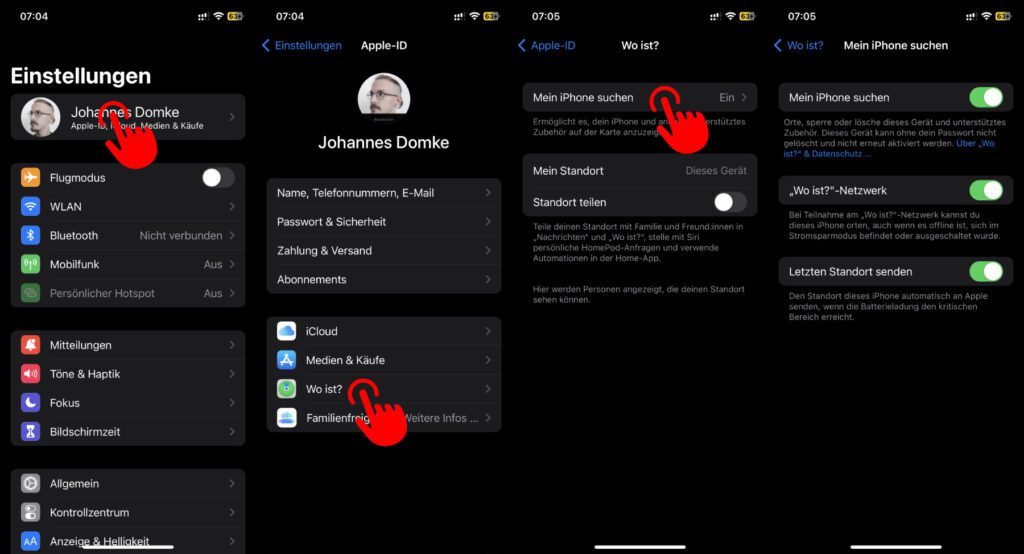 Um euer iPhone per "Wo ist?" finden zu können, solltet ihr vorab schon die entsprechenden Einstellungen in iOS aktiviert haben.