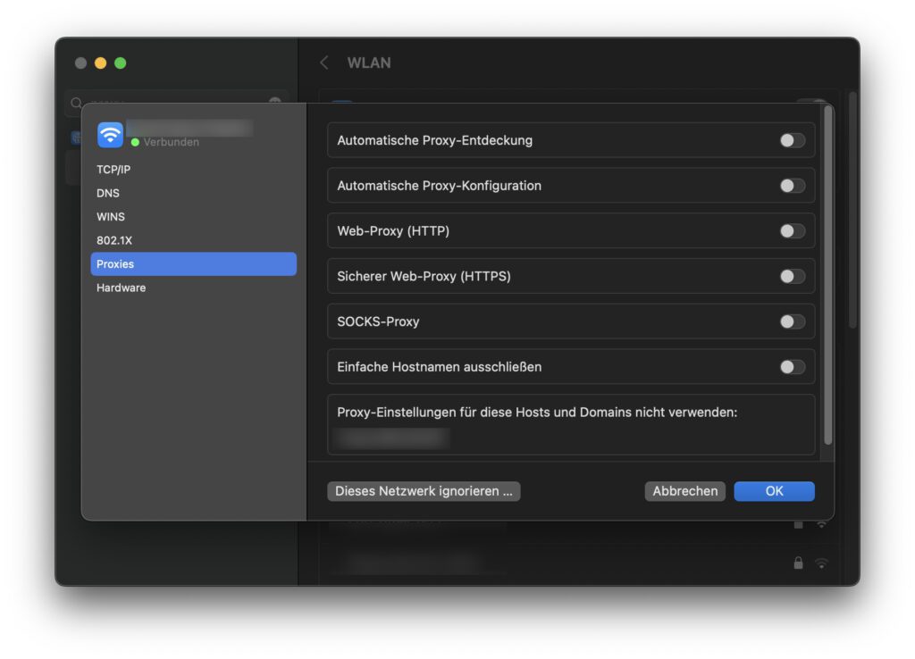 So sehen die Proxy-Einstellungen unter macOS Ventura aus. Abseits davon gibt es auch VPN-Einstellungen auf Systemebene.