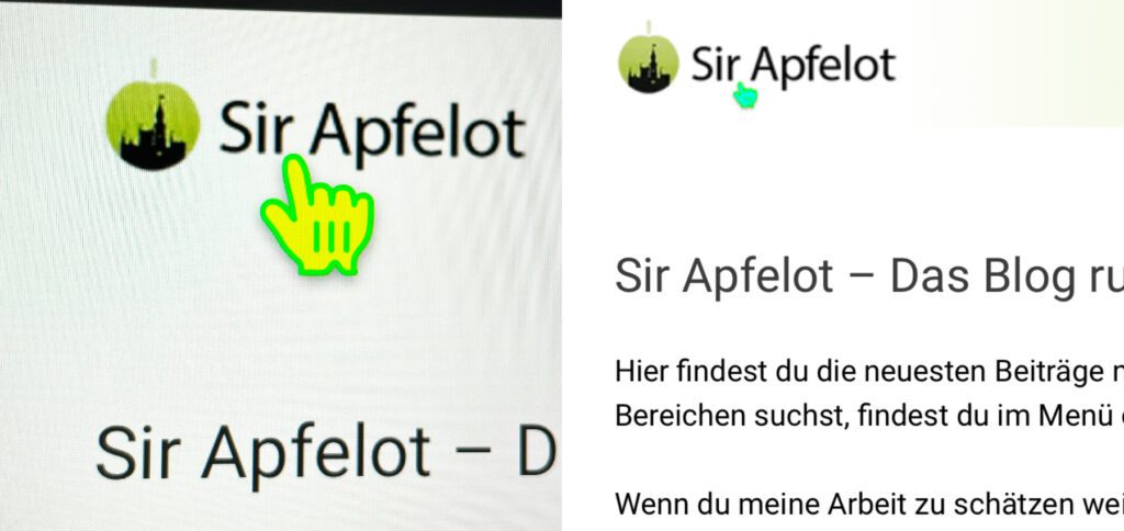 Während der Mauszeiger am Display wie gewollt angezeigt wird (hier recht groß und farblich auffällig), da wird er mit den gleichen Einstellungen auf einem Screenshot komplett anders dargestellt.