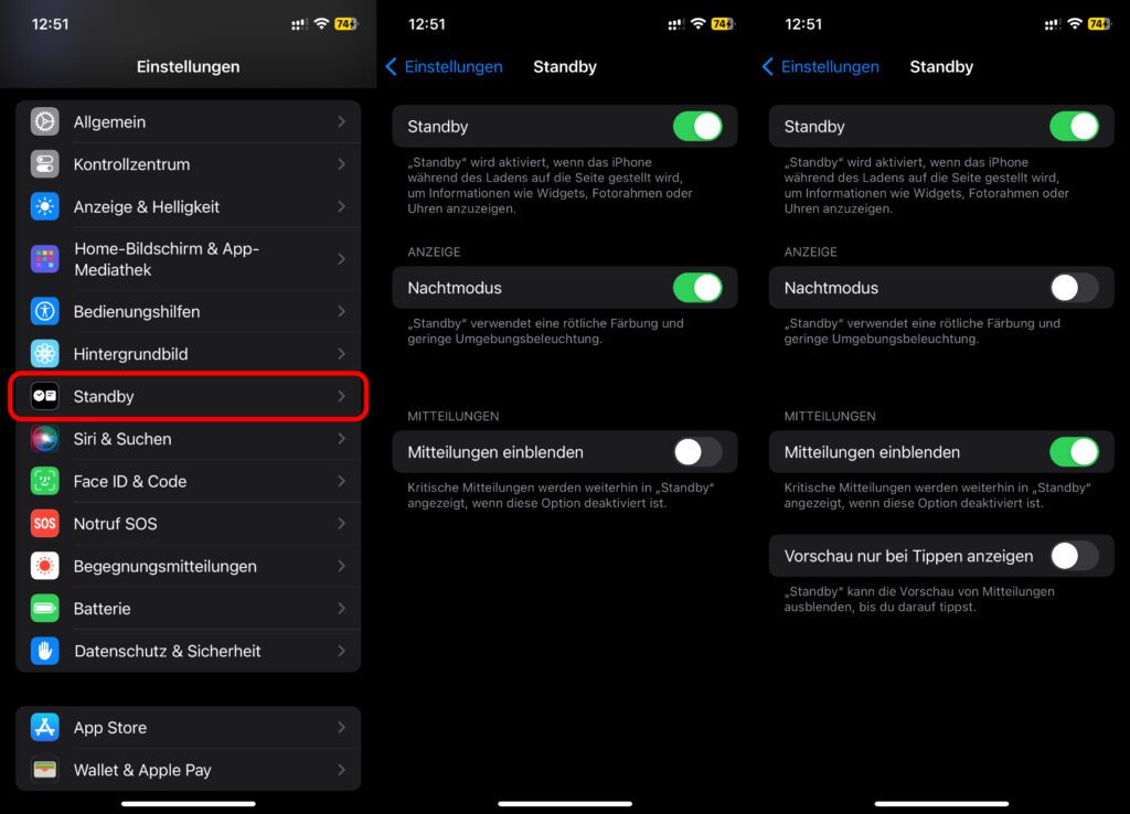 Für Standby gibt es einen neuen Menüpunkt in den iOS-Einstellungen am Apple iPhone.