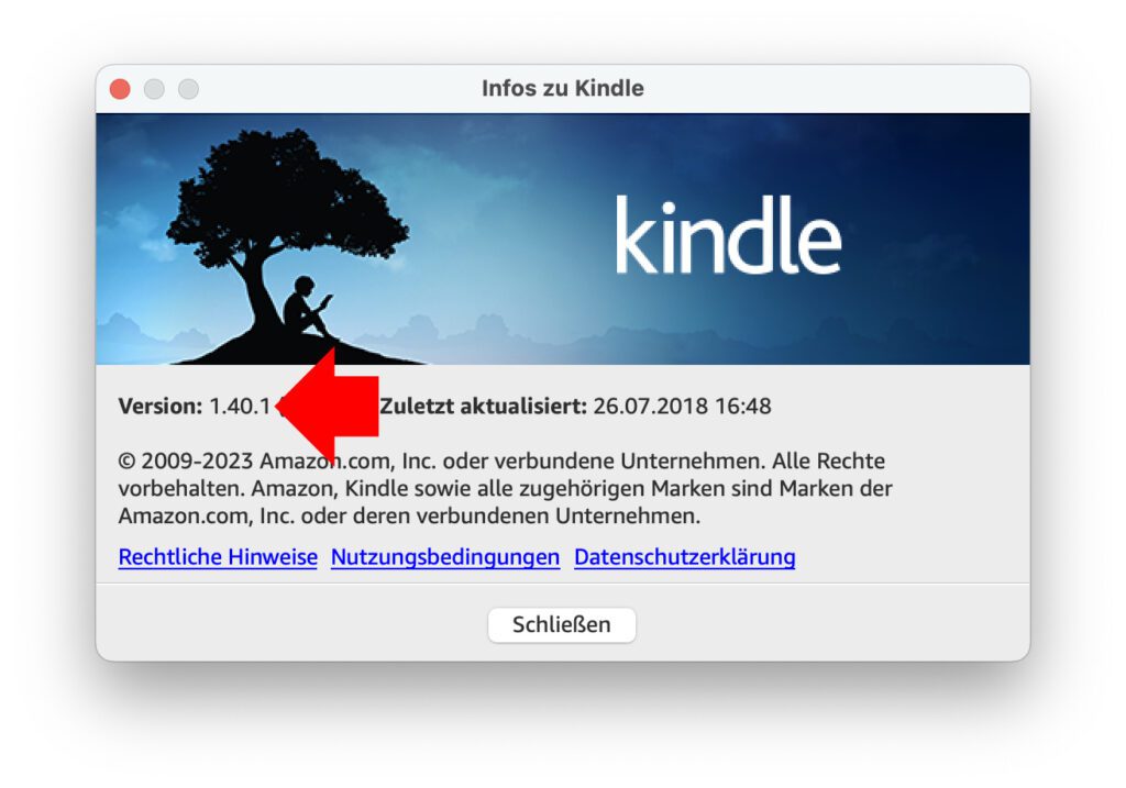 Welche Version der aktuellen Kindle App für macOS ihr installiert habt, das verrät sie euch selbst. Für die einfache Übertragung eurer Inhalte in die neue App müsst ihr Version 1.40.1 installiert haben. Warum bei mir steht, dass die App zuletzt vor fünf Jahren aktualisiert wurde, weiß ich auch nicht :D