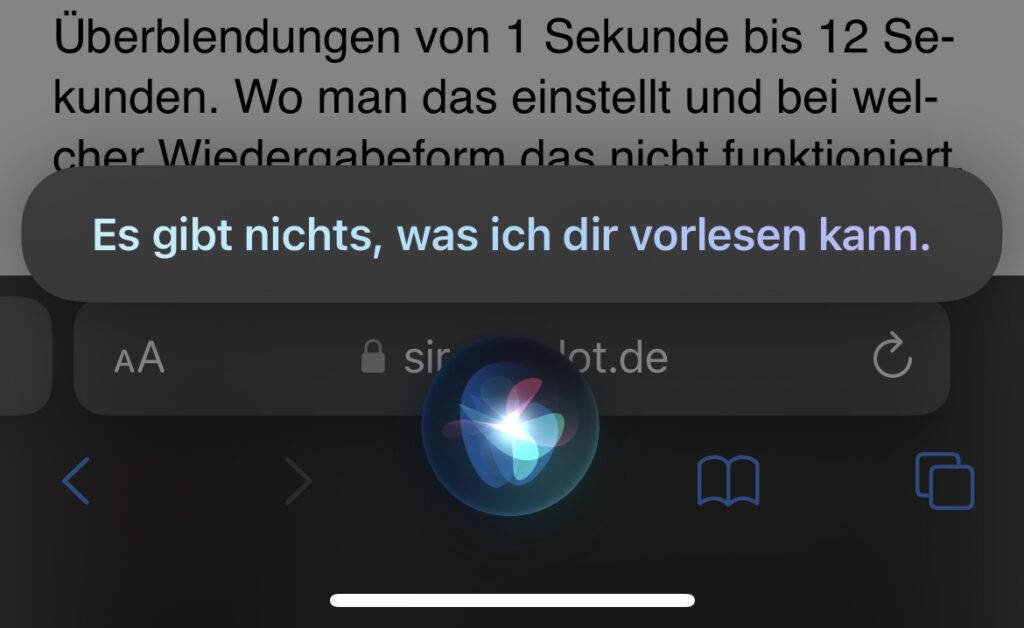 In Safari einen Webartikel per Siri-Sprachbefehl vorlesen lassen? Das klappt (zumindest bei mir) nicht.