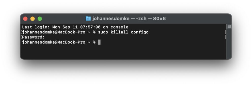 Wollt ihr configd übers Terminal beenden, dann müsst ihr euer Passwort eingeben. Aber keine Angst, der Konfigurationen-Daemon wird im Anschluss direkt neu gestartet.