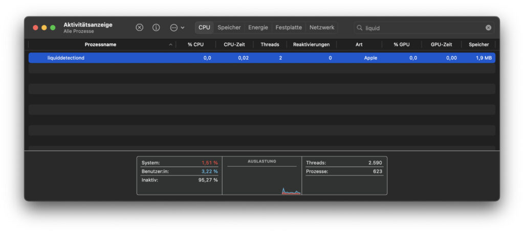 Nachgeschaut: Am 16 Zoll MacBook Pro mit M1 Pro von 2021 läuft der Prozess seit macOS 14.1. Ich vermute also, dass nicht nur die neuen M3-MacBooks die Sensoren für die Erkennung von Flüssigkeit (LCI) in den USB-C-Anschlüssen verbaut haben.