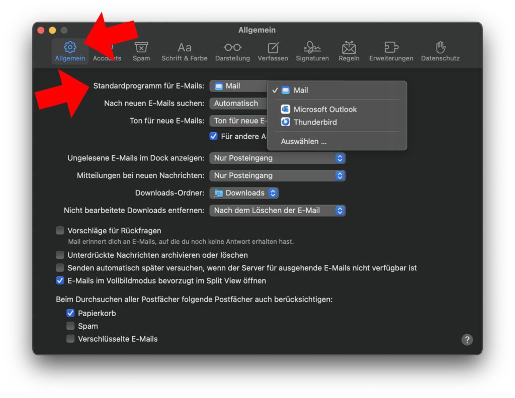 Auch wenn ihr die Mail App am Apple Mac nicht nutzen wollt, müsst ihr ihre Einstellungen bemühen, um das neue Standard-Programm festzulegen.