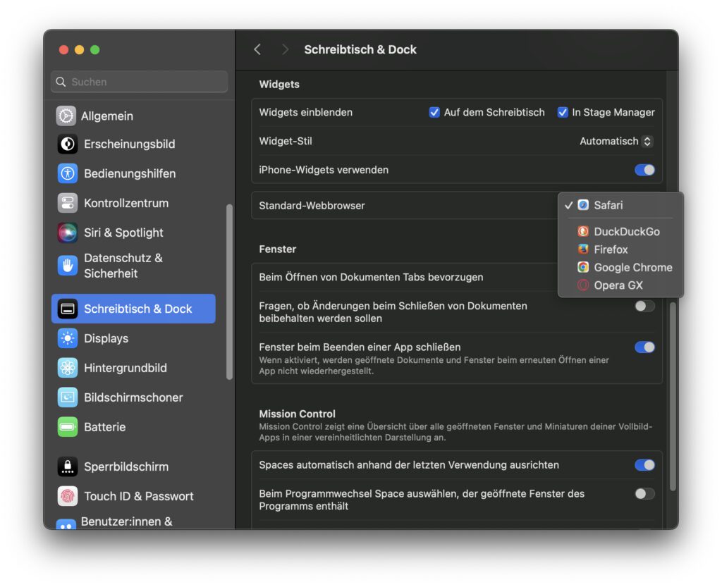 Den Standardbrowser am Apple Mac ändern – so sieht das unter macOS 14 Sonoma aus.