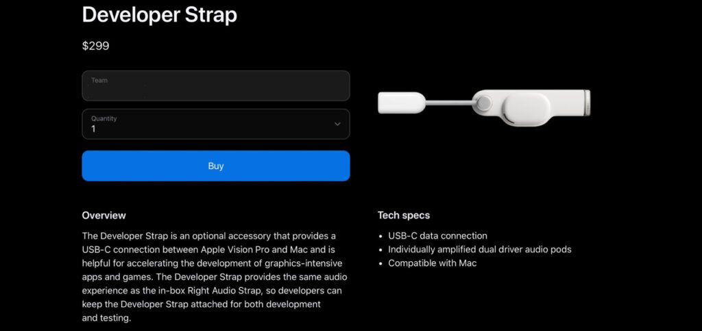 Den Vision Pro Developer Strap bekommt man nur auf Apples Developer-Webseite. Und auch nur, wenn man aus den USA heraus am jährlich $99 kostenden Developer-Programm teilnimmt.