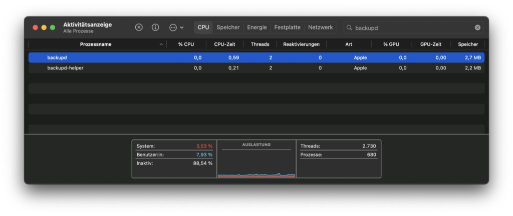 Was macht dieser backupd Prozess am Apple Mac? Und warum verbraucht er mal keine, mal weniger und mal mehr Prozessor-Leistung? Hier findet ihr die wichtigsten Infos zum Backup Daemon von macOS!