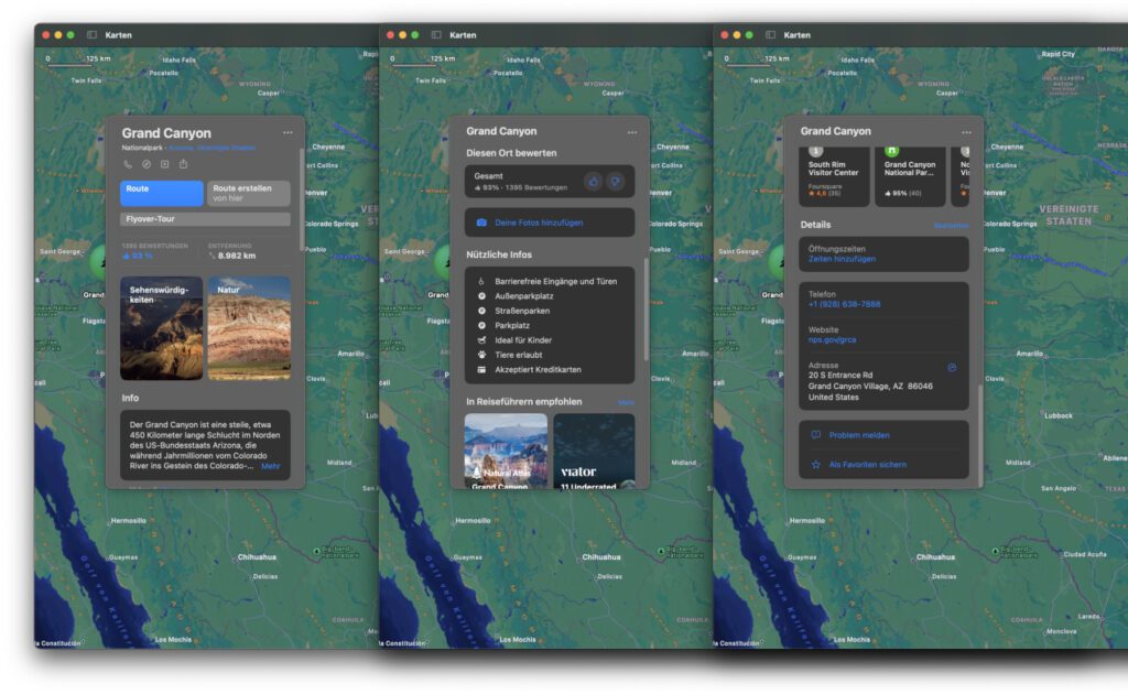 Die Informationen zum Grand Canyon in der Karten App unter macOS 14 Sonoma.