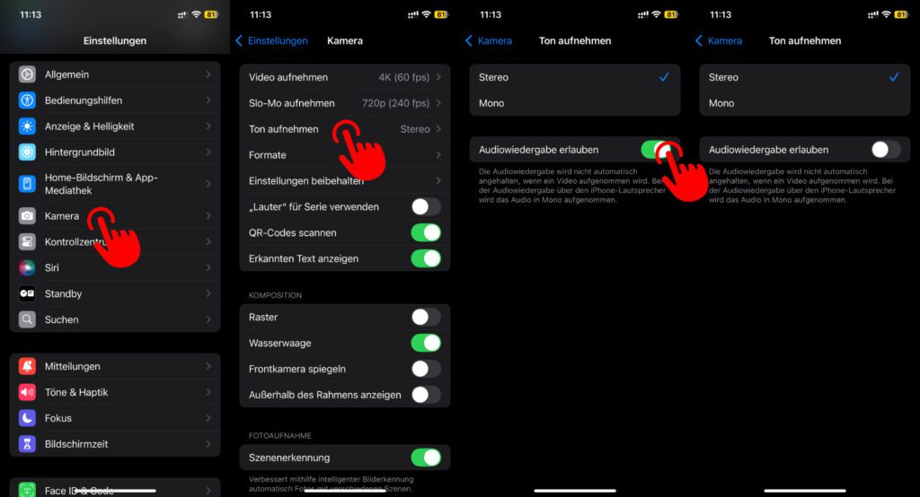 Am Apple iPhone ab iOS 18 mit der Kamera App Videos aufnehmen, während Audio vom Gerät abgespielt wird. Diese Einstellung hilft beim Aktivieren und Deaktivieren des Features.