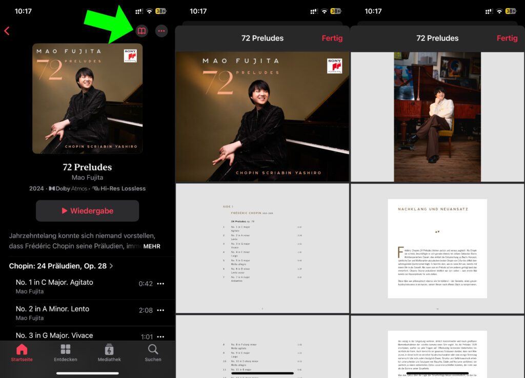 In der Apple Music Classical App lassen sich nach dem Update auf die Version 2.0 die Booklets vieler Klassik-Alben aufrufen. So stehen noch mehr Infos und Hintergründe zu den Stücken, Interpretationen und Künstler/innen zur Verfügung.