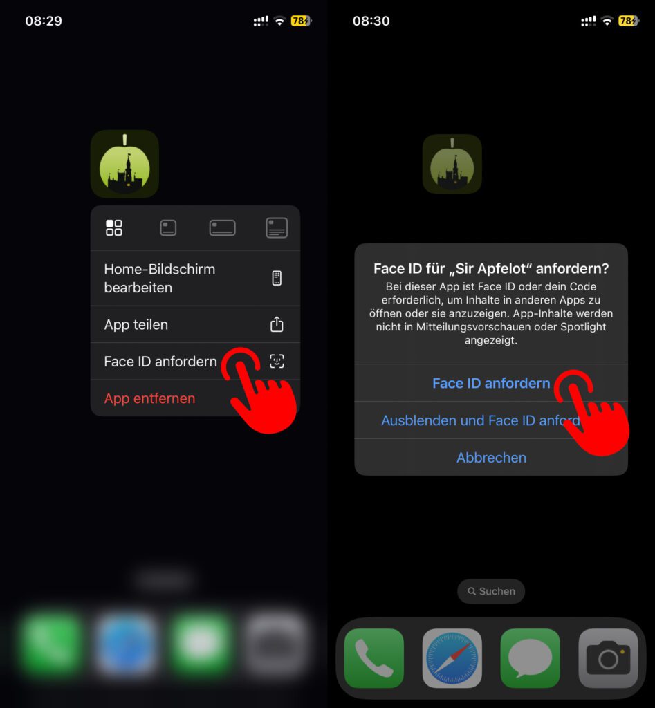 Ab iOS 18 auf dem Apple iPhone eine App mit Face ID sperren: der Weg führt über den Home Screen.