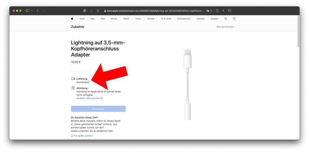 In mehreren Ländern wird der Lightning auf 3,5‑mm-Kopfhöreranschluss Adapter bei Apple als ausverkauft angezeigt. In diesem Beitrag zeige ich Alternativen auf.