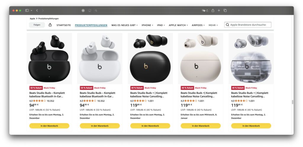 Im Apple Brandstore von Amazon gibt es zum Black Friday 2024 bis zu 50 Prozent Rabatt auf verschiedene Geräte.