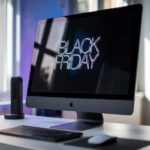 iMac in einem Zimmer mit dem Schriftzug Black Friday auf dem Bildschirm