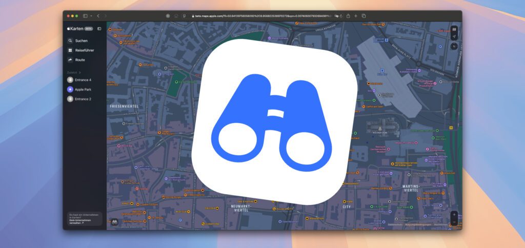 Apple Karten im Webbrowser bieten die 360° Umsehen-Funktion, die bereits aus der Karten App an Mac, iPhone und iPad bekannt ist. Dieser Ratgeber bietet ein paar Hinweise zur Nutzung.