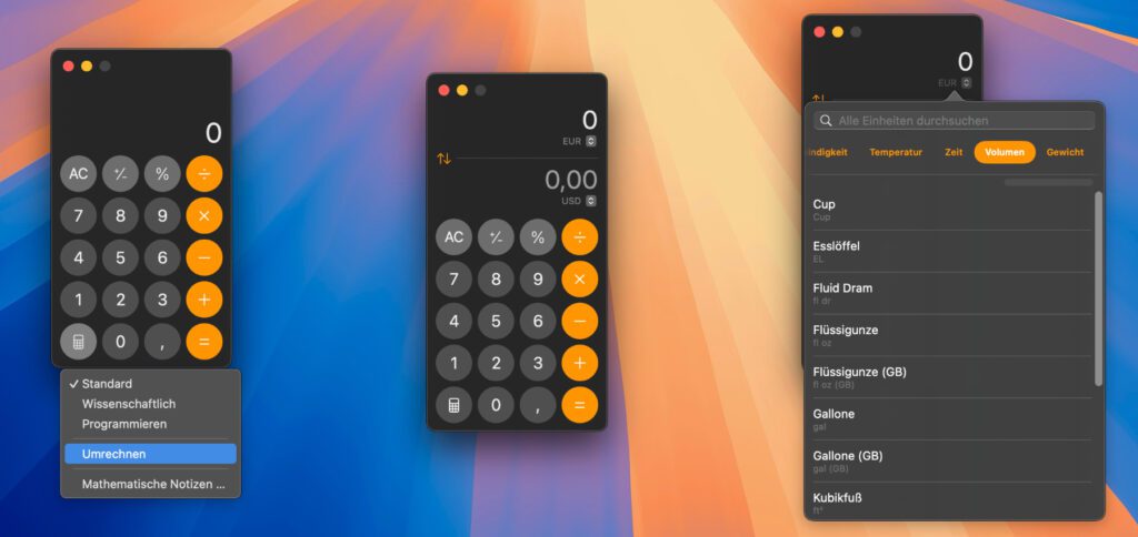 Einheiten und Währungen umrechnen mit der Rechner App am Apple Mac – hier gibt es die Anleitung dafür.