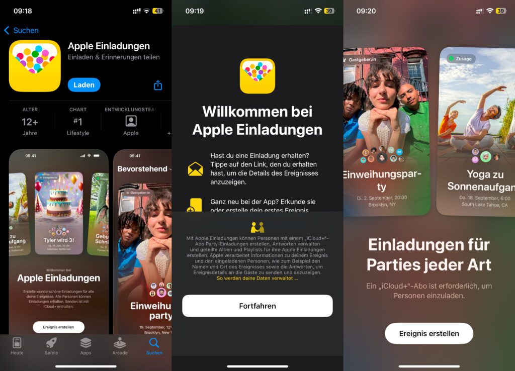 Die Gerüchte wurden bestätigt: für das iPhone gibt es jetzt die neue Apple Einladungen App. Mit dieser lassen sich Events erstellen, Einladungen verschicken, Fotos teilen und Musik-Playlists gemeinsam gestalten. Zumindest mit den richtigen Abos im Gepäck.