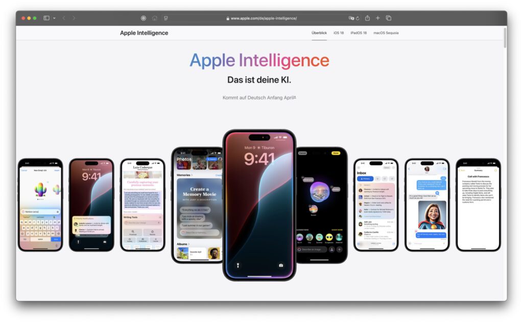 Apple Intelligence wird ab Anfang April 2025 auch auf Deutsch verfügbar sein. Die KI-Funktionen sind also mit den Updates iOS 18.4, iPadOS 18.4 und macOS 15.4 zu erwarten.