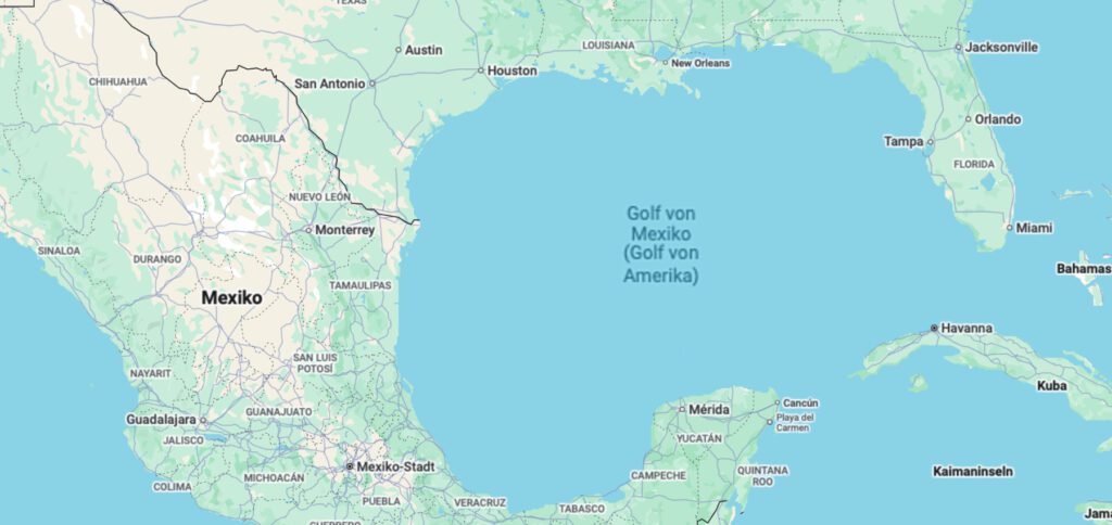 Die Benennung des Golf von Mexiko in der deutschen Version von Google Maps.