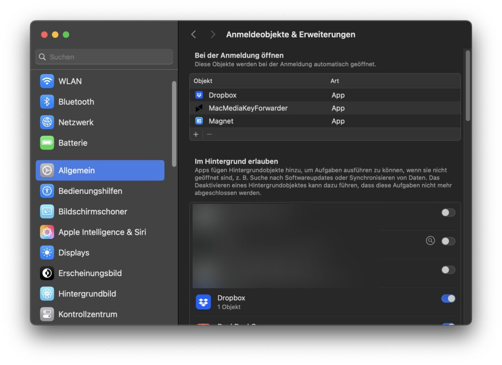 In den macOS Systemeinstellungen können Erweiterungen und Anmeldeobjekte verwaltet werden. So lassen sich unter Umständen die Ursachen von Nutzungsproblemen des Mac ausschalten.