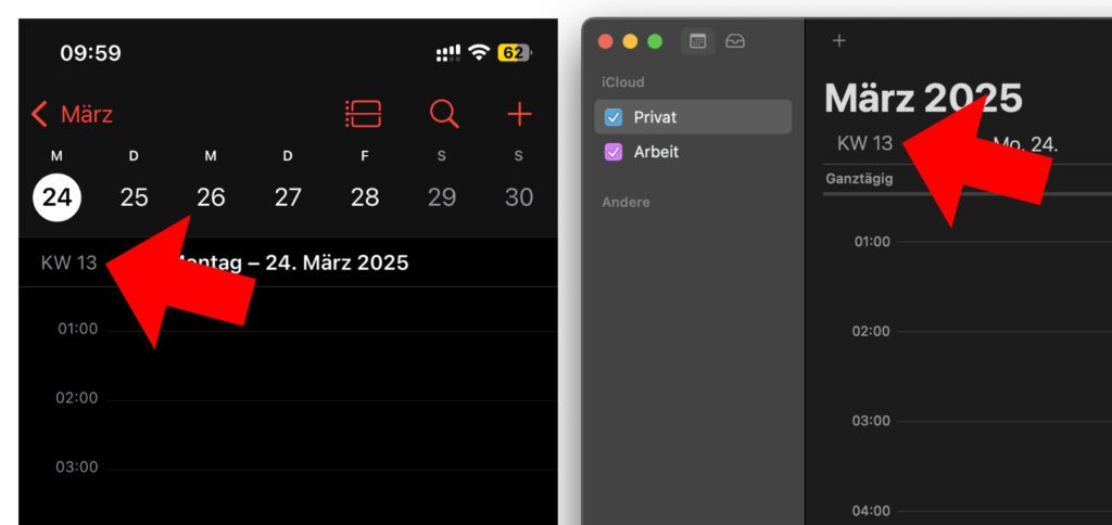 In der Apple Kalender App die Kalenderwoche anzeigen lassen. Hier gibt es die Anleitungen für iPhone, iPad und Mac zum Abrufen der Wochenzahl.