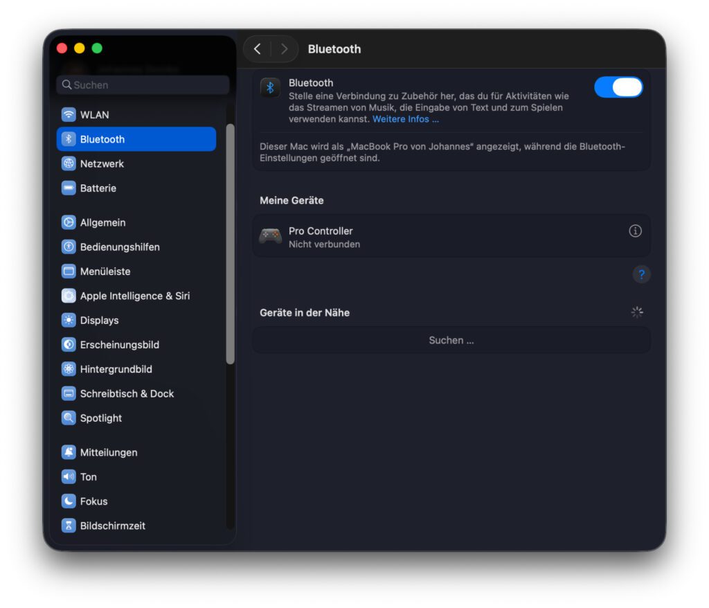 Die Bluetooth-Einstellungen unter macOS 26 Tahoe.