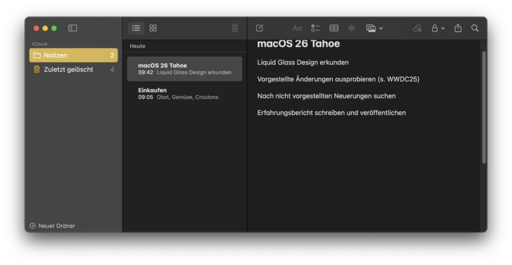 Notizen App in Sequoia