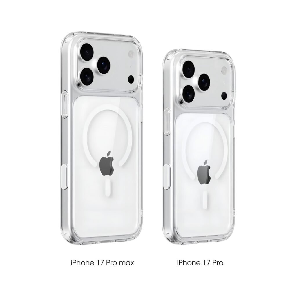 Das iPhone 17 Pro und das iPhone 17 Pro Max mit transparenten MagSafe-Hüllen – 3D-Renderings von Majin Bu.
