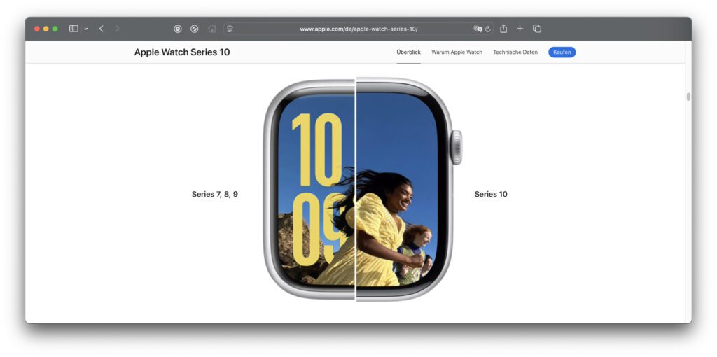 Das Gehäuse der Apple Watch Series 10 nimmt etwas mehr Fläche am Handgelenk als die Vorgänger ein.