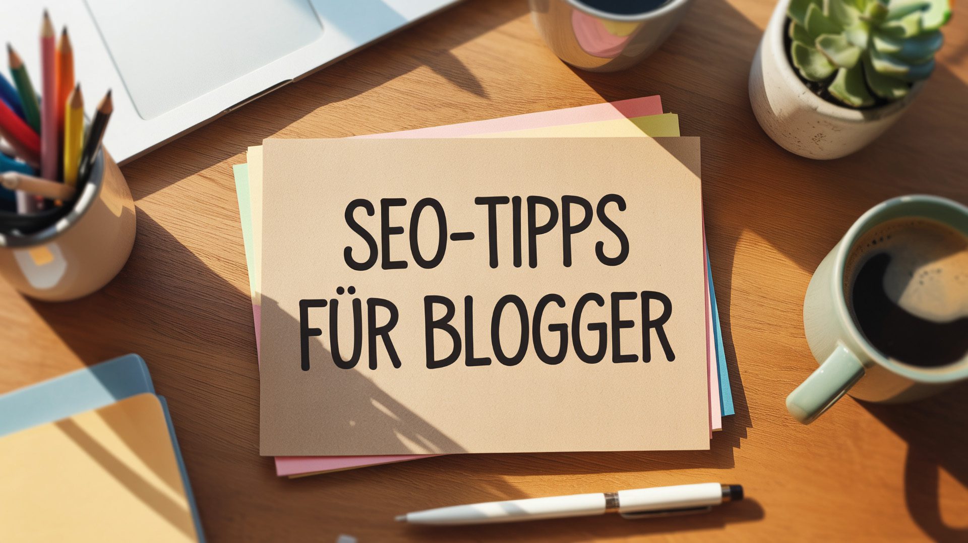 Zettel auf einem Tisch mit den Worten SEO-Tipps für Blogger