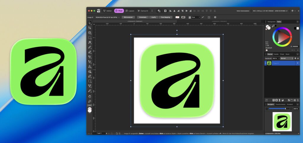 Die neue Affinity App von Canva steht u. a. für macOS auf dem Apple Mac für die kostenlose Nutzung bereit. Die Bilder in diesem Beitrag wurden mit der Software gebastelt.