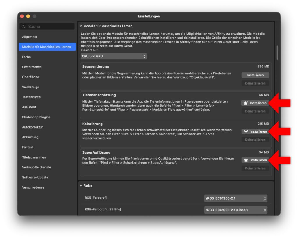 Die Affinity App kann mit verschiedenen KI-Funktionen von Canva verwendet werden. Drei von vier setzen aber ein kostenpflichtiges Pro-Abonnement voraus.
