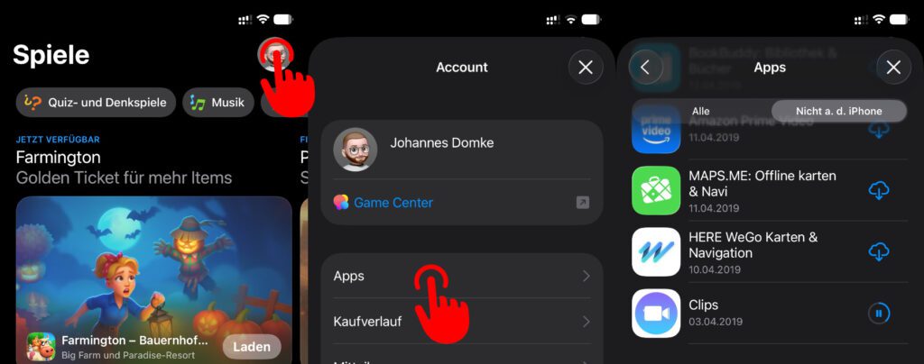 Der erneute Download ist aus der App-Übersicht heraus möglich.