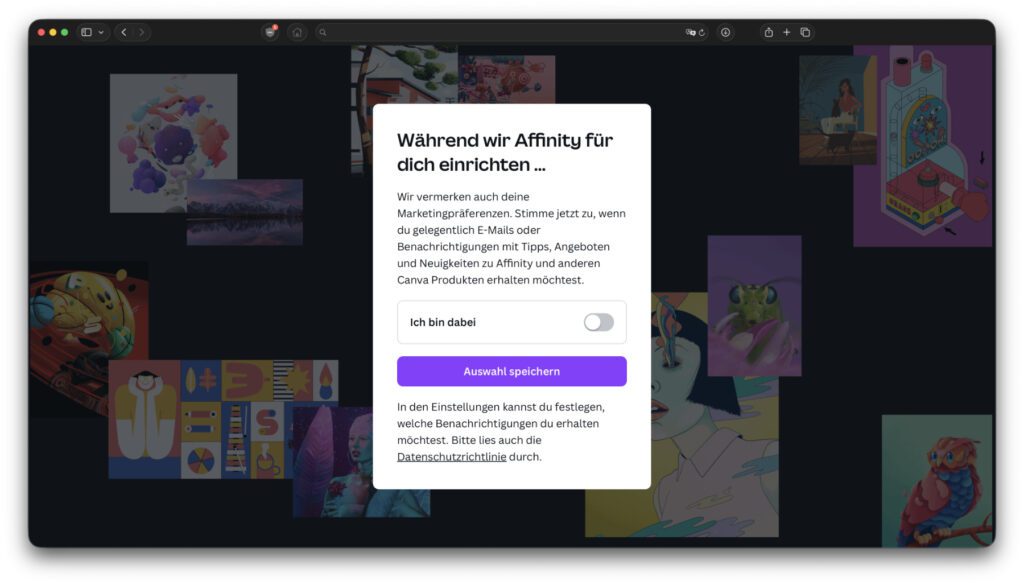 Die erste Datenschutz-Stolperfalle beim Registrieren für einen Canva-Account.
