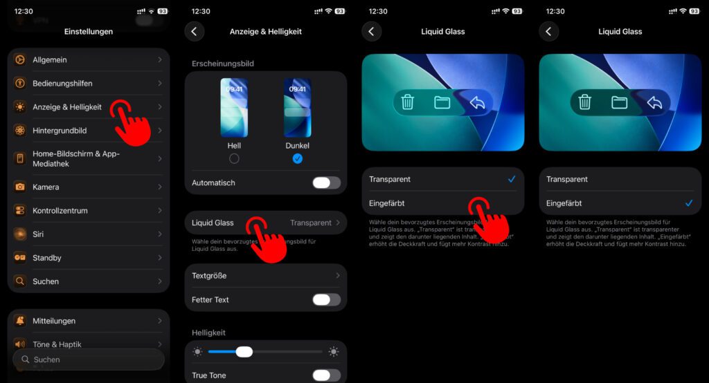 Das Vorgehen im Dunkel-Modus.