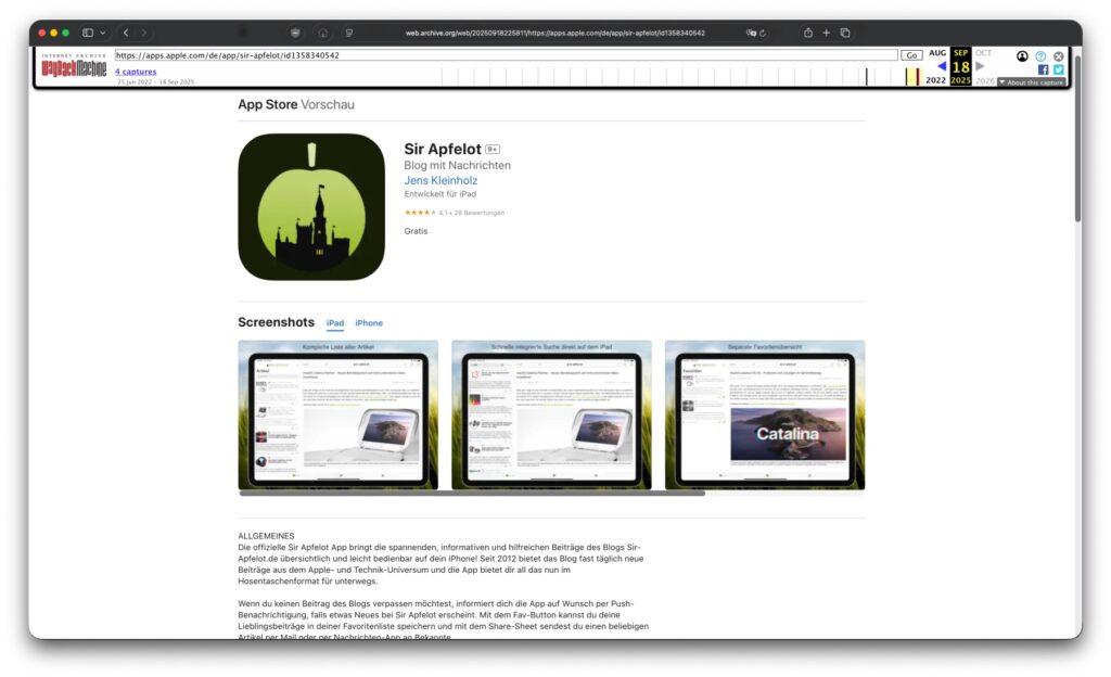 Mit der Wayback Machine zurückgeholt: Die alte App Store Webseite von Apple bot keine Navigations- und Suchfunktionen an. Sie war kaum dazu geeignet, neue Apps zu entdecken.