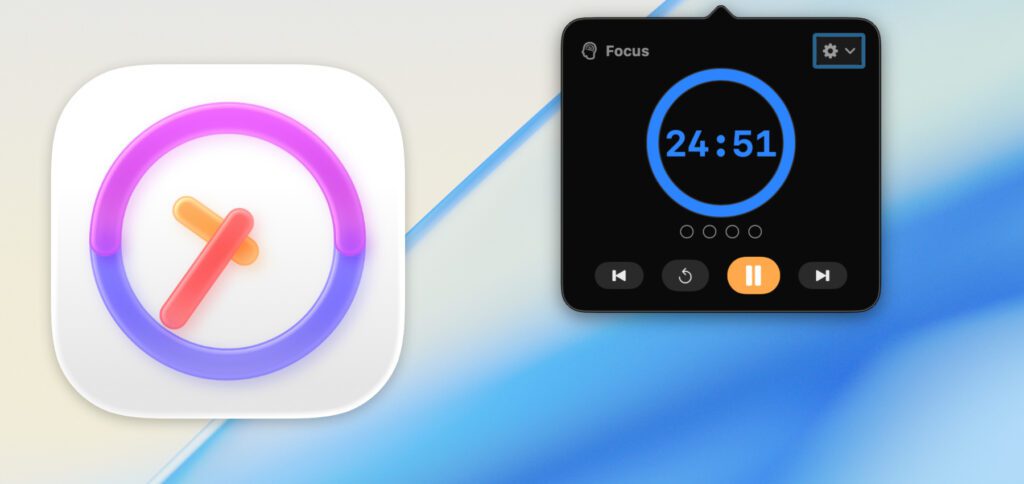 Die TimeMate App in Aktion: Zusätzlich zum Timer in der Menüleiste lässt sich ein Fortschritt-Kreis anzeigen.