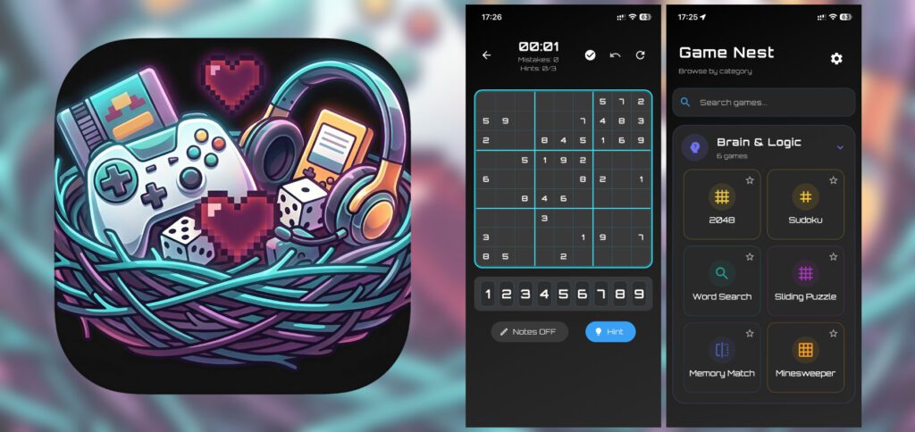 Game Nest – Offline Games ist eine kostenlose und werbefreie Spiele-Sammlung fürs iPhone. Insgesamt 30 Spiele, Rätsel und Tools lassen sich darüber nutzen; auch zu zweit!