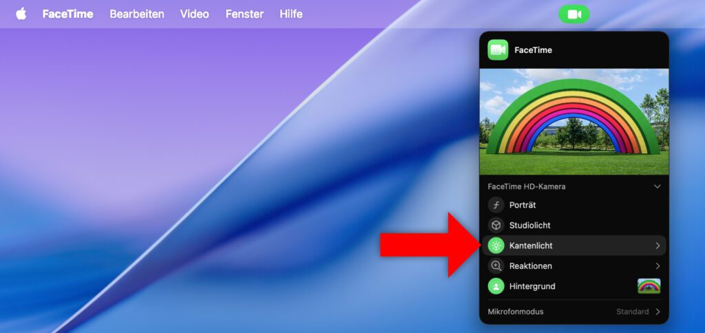 Die Aktivierung erfolgt über das Kamerasymbol auf der macOS-Menüleiste.