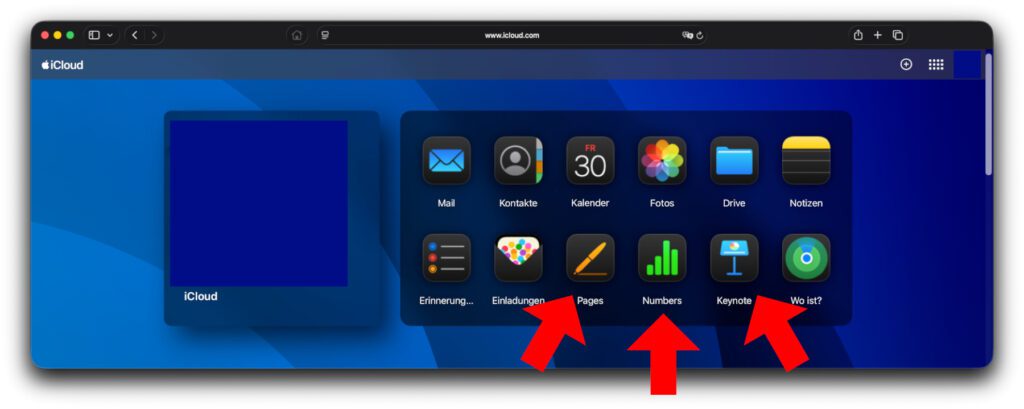 Die iWork-Apps in der iCloud.