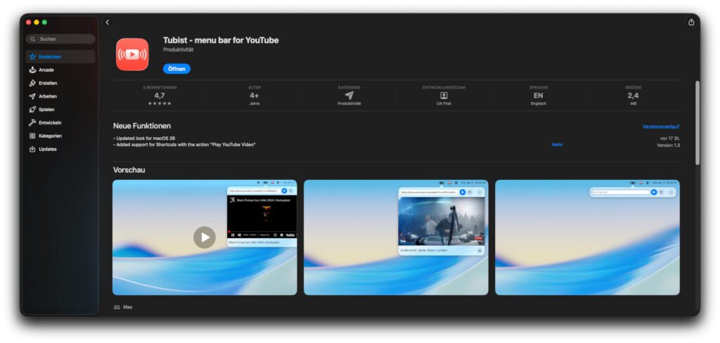 Tubist im Mac App Store.