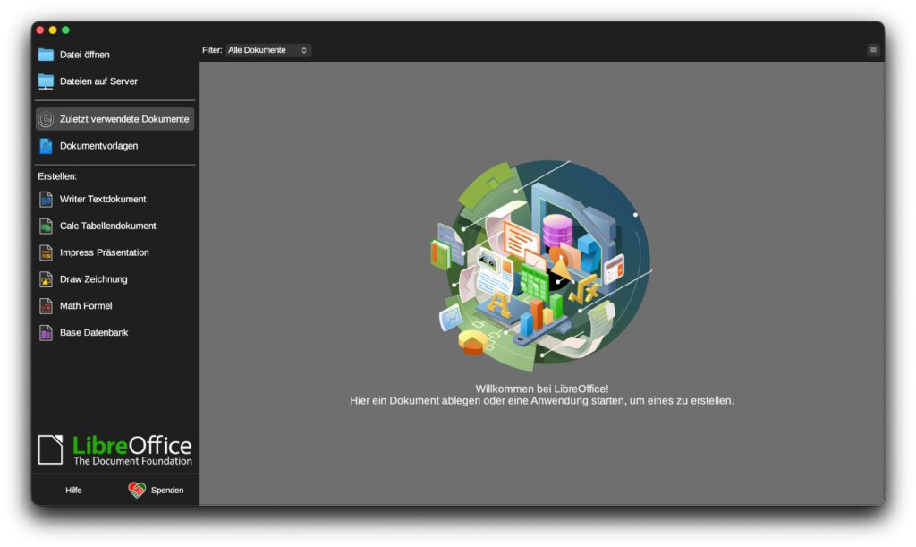 LibreOffice mit deutscher Oberfläche: Bei mir wurde das installierte DE-Sprachpaket direkt nach dem Neustart übernommen.